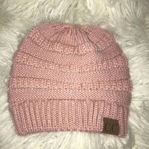 Pink C.C messy bun beanie Never worn